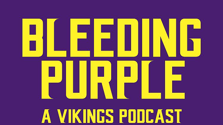 Bleeding Purple Vikings podcast logo with yellow text on purple background.