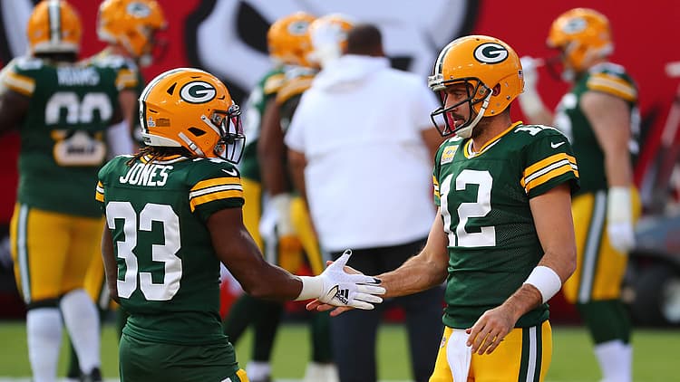 Aaron Rodgers and Aaron Jones