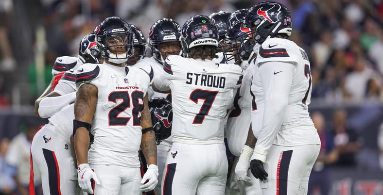 Texans QB C.J. Stround in the huddle in 2024