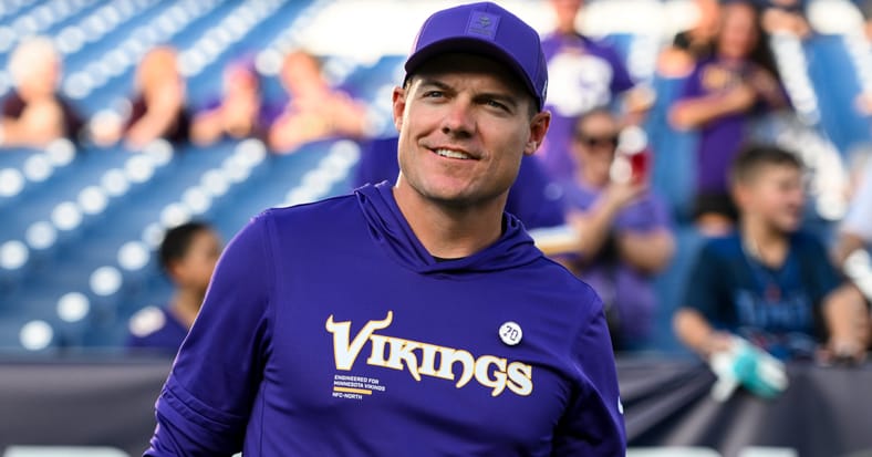 Vikings head coach Kevin O'Connell in the 2025 preseason.