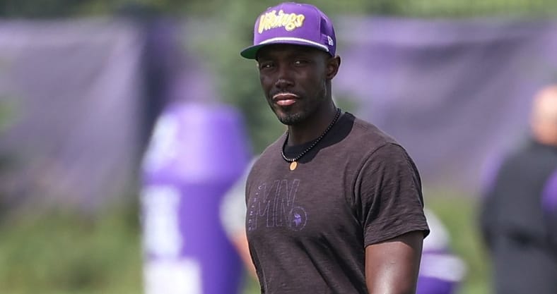 Minnesota Vikings GM Kwesi Adofo-Mensah observing practice at TCO Performance Center.