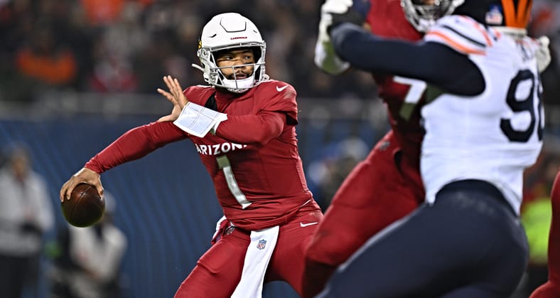 Kyler Murray passes during the second half against the Bears at Soldier Field. Kyler Murray Vikings trade rumors.