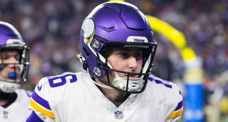 Vikings kicker Will Reichard in the 2024 playoffs versus the Los Angeles Rams.