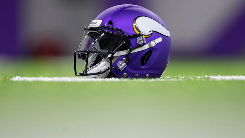 Minnesota Vikings helmet on the field at TCO Performance Center in 2019.