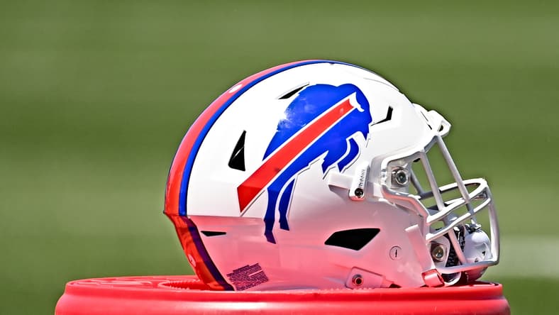Buffalo Bills helmet during minicamp practice at training facility