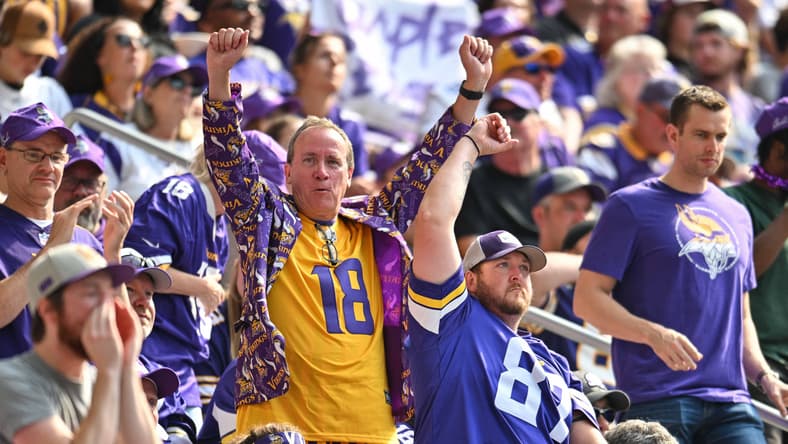 Vikings fans react in the stands during the game against Tampa Bay.
