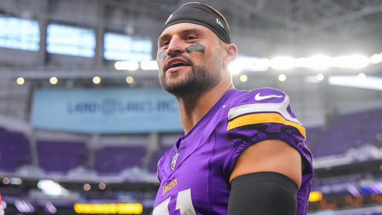 Blake Cashman after the Vikings’ preseason game against the Raiders at U.S. Bank Stadium.