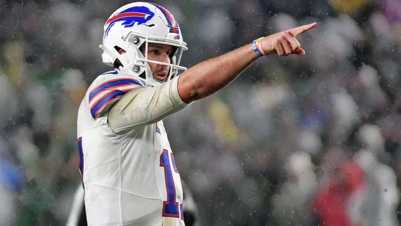 Josh Allen lines up against the Eagles at Lincoln Financial Field.