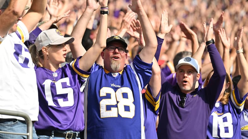 Vikings fans react during third-quarter action versus Houston at U.S. Bank Stadium.