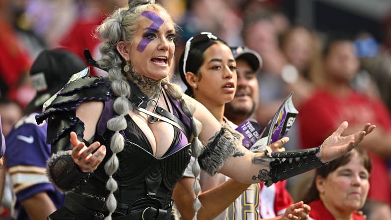 Vikings fans cheer during a game against the San Francisco 49ers at U.S. Bank Stadium.