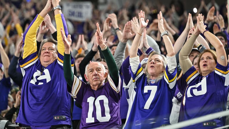 Vikings fans Skol chat loudly during a late-season home game against the Packers at U.S. Bank Stadium.