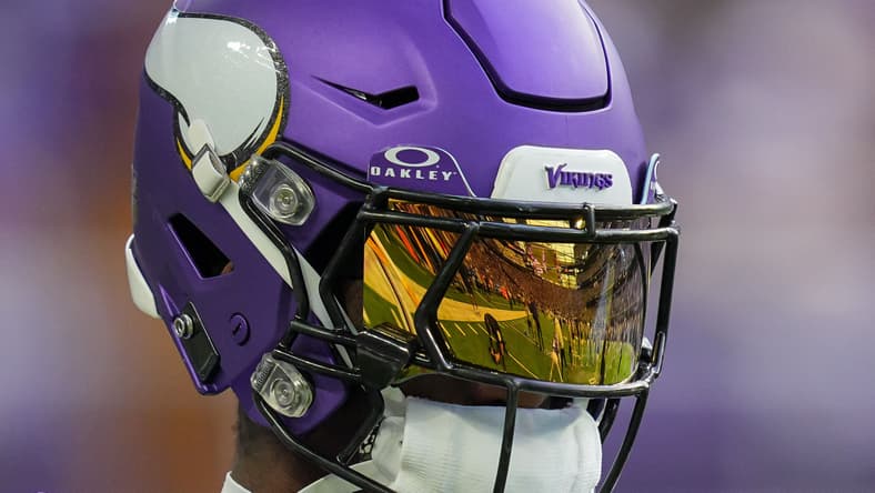 Jordan Addison warming up on the field before a Vikings home game