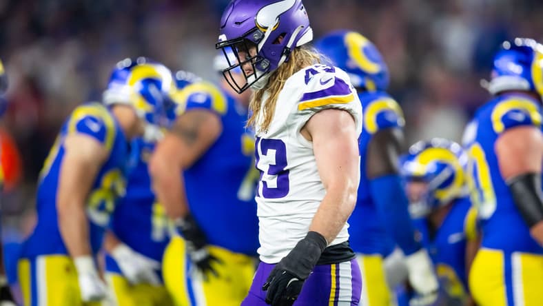 Andrew Van Ginkel on the field for the Vikings during the Wild Card game vs. the Rams.
