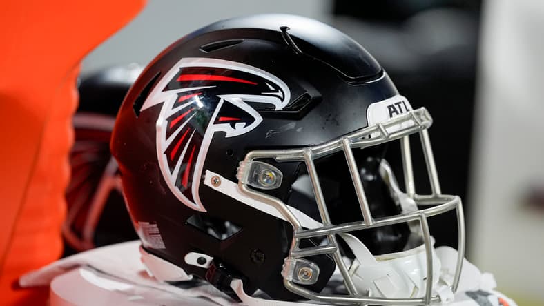 Atlanta Falcons helmet on the field during a game against the Panthers in Charlotte