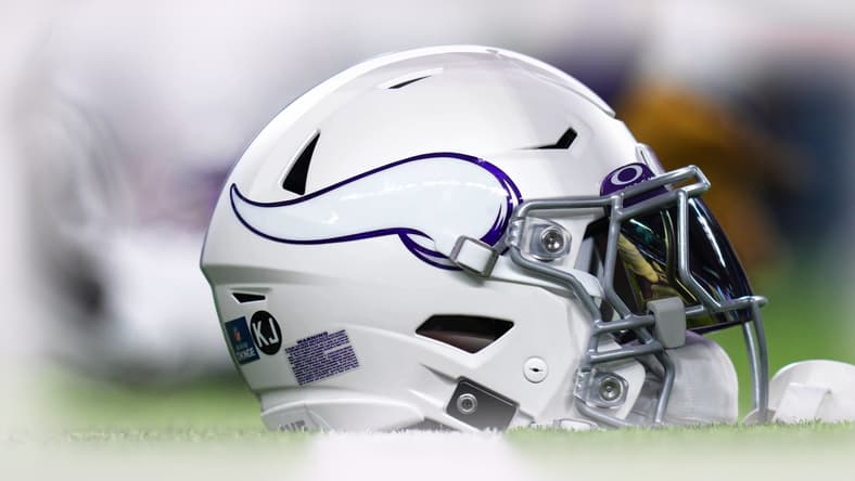 Minnesota Vikings Winter Warrior helmet before the game against the Chicago Bears at U.S. Bank Stadium.
