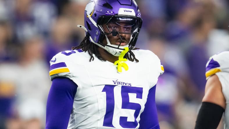 Vikings linebacker Dallas Turner on defense against the Rams during the NFC wild card game.