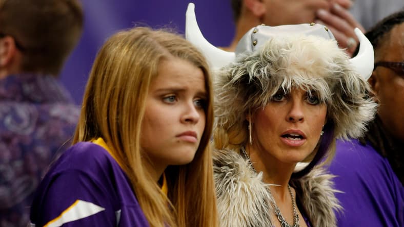 Minnesota Vikings fans react emotionally after a late Cleveland Browns touchdown during a 2013 game at the Metrodome.
