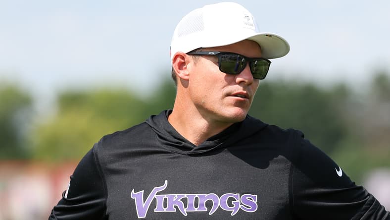 Kevin O'Connell at Vikings training camp in 2025.