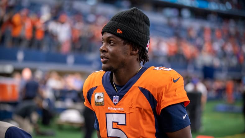 Teddy Bridgewater walks off the field after the Broncos defeated the Dallas Cowboys at AT&T Stadium. Jake Golday