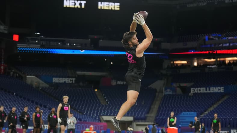 Gavin Bartholomew participates in drills during the NFL Combine at Lucas Oil Stadium in Indianapolis. Vikings overlooked players