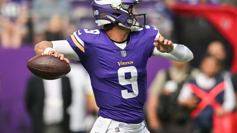 J.J. McCarthy throws a first-quarter pass for the Vikings against the Texans at U.S. Bank Stadium. J.J. McCarthy trade
