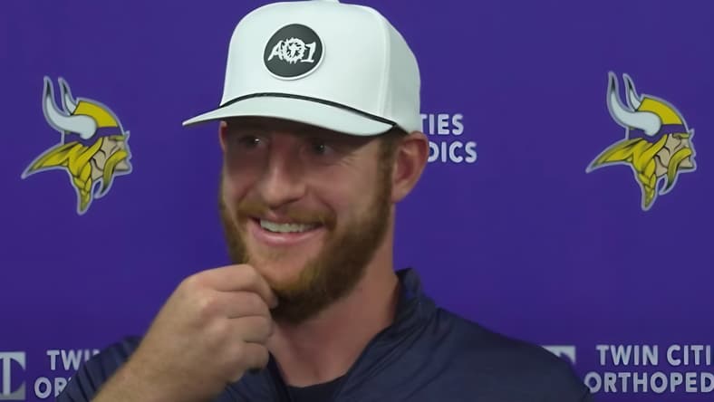 Carson Wentz speaks to reporters ahead of a Week 3 Vikings game