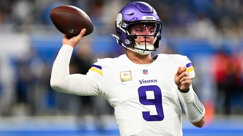 Vikings QB J.J. McCarthy at the Detroit Lions in Week 9 of 2025