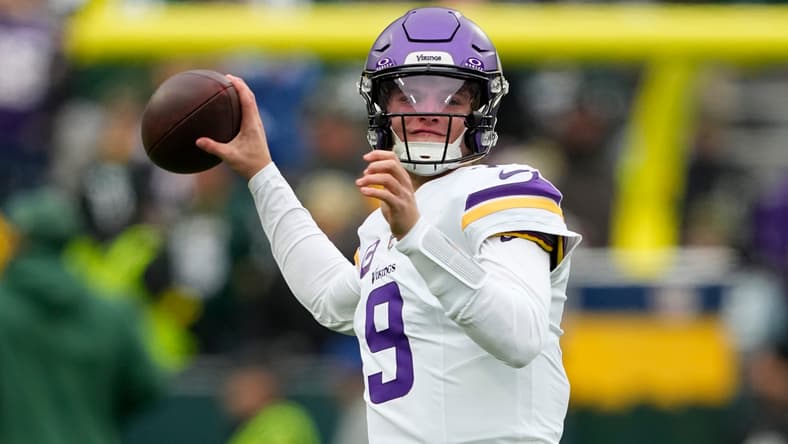 Vikings QB J.J. McCarthy in Green Bay in 2025