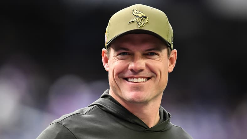 Vikings head coach Kevin O'Connell against the Baltimore Ravens in Week 10 of 2025