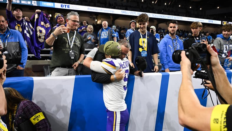 Vikings QB J.J. McCarthy against the Lions in October 2025