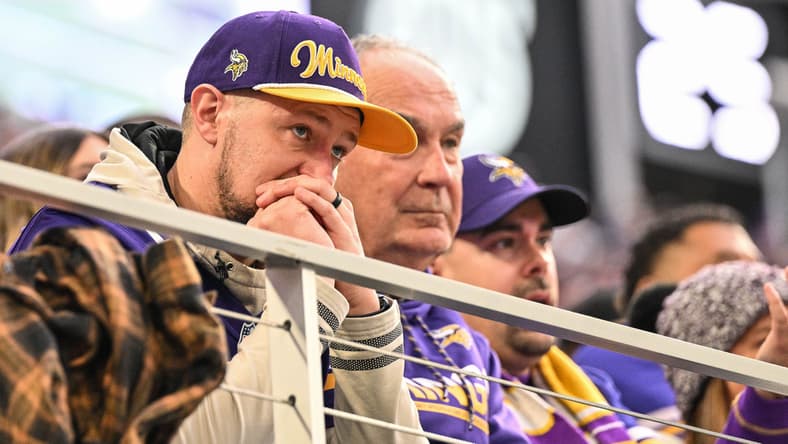 Vikings fans watch late in the fourth quarter against the Ravens at U.S. Bank Stadium.