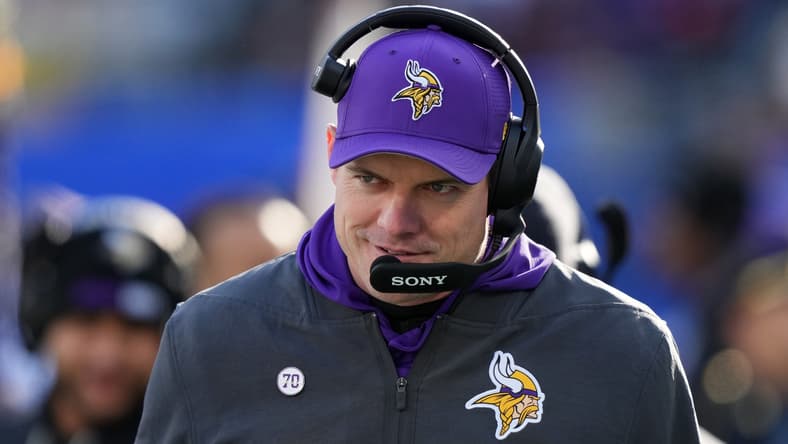 Vikings head coach Kevin O'Connell at the New York Giants in 2025.