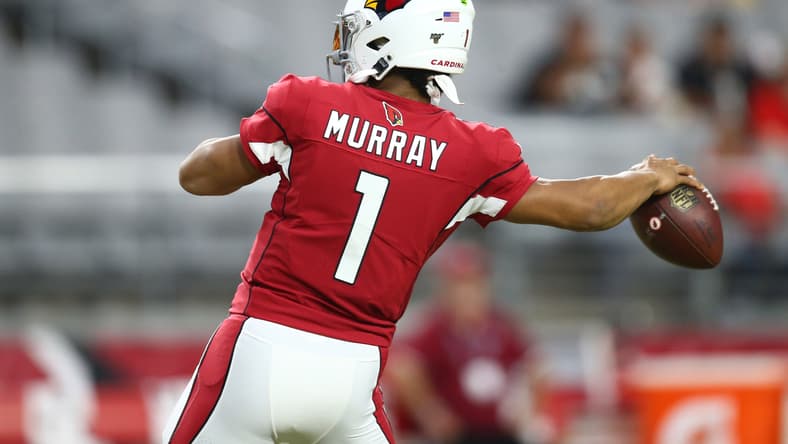 Kyler Murray looks across the field before a preseason game against the Chargers in Arizona. Vikings rumors