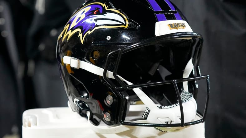 A Baltimore Ravens helmet in 2025 at Green Bay