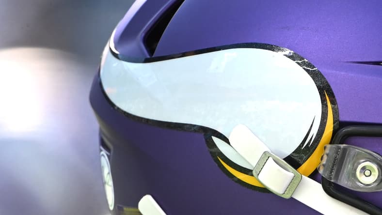 Kirk Cousins and helmet in 2023 with the Vikings