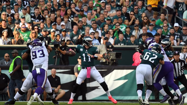 Eagles QB Carson Wentz in 2018 against the Vikings