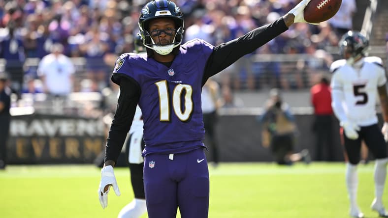 DeAndre Hopkins reacts during a Ravens game against the Texans.