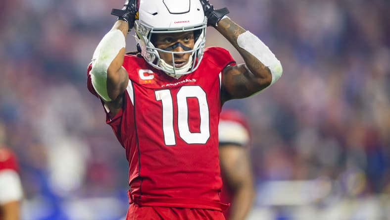 DeAndre Hopkins reacts during a Cardinals game against the Rams.