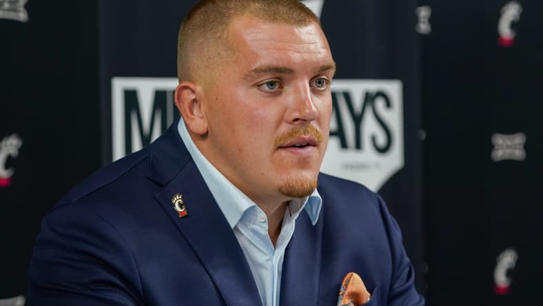 Gavin Gerhardt answers questions during 2025 Big 12 Football Media Days in Frisco, Texas. Vikings predictions