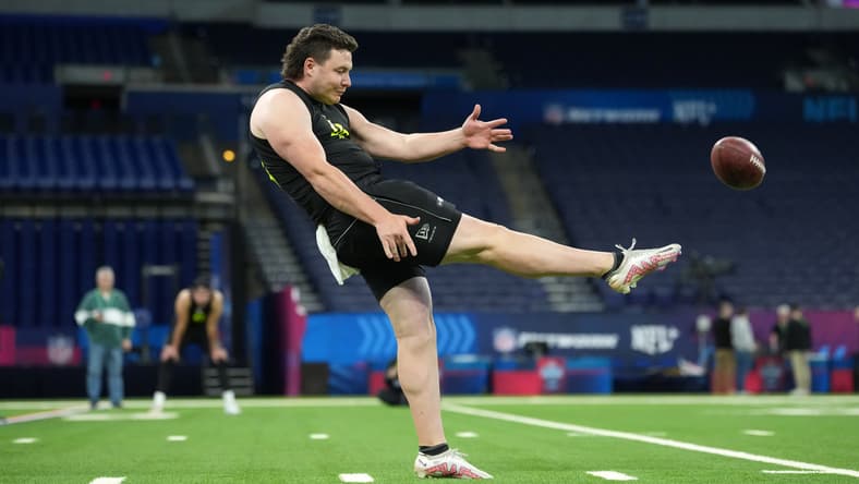 Georgia punter Brett Thorson punts during workouts at the NFL Scouting Combine in Indianapolis. Jacob Thomas