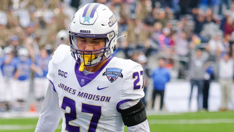 James Madison safety Jacob Thomas in 2023
