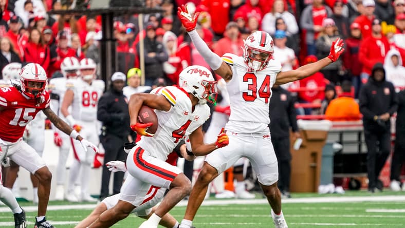 Maryland wide receiver Shaleak Knotts runs with the football against Nebraska at Memorial Stadium.