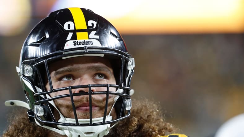 Isaiahh Loudermilk stands on the sideline during a Steelers home game against the Patriots at Acrisure Stadium.