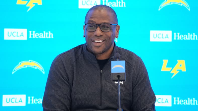 Chargers assistant general manager Chad Alexander speaks during a press conference at The Bolt.
