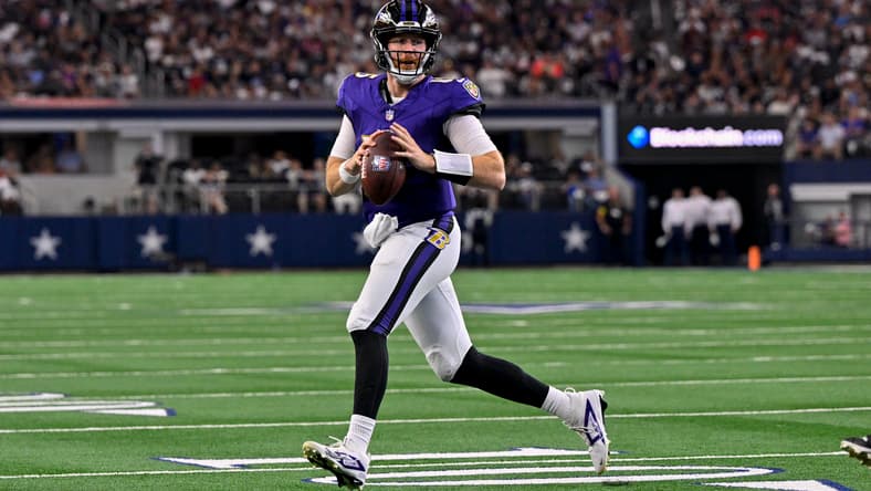 Ravens QB Cooper Rush in the preseason of 2025