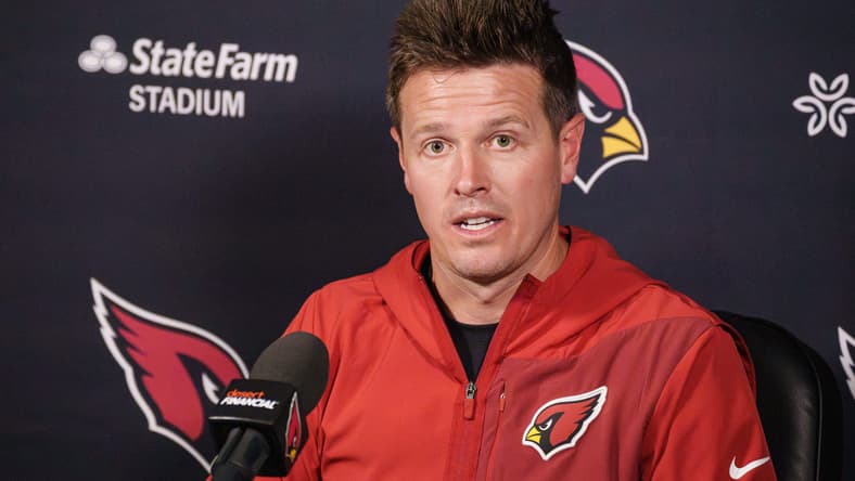 ARI Cardinals coach Mike LaFleur speaks to the media in June 2026
