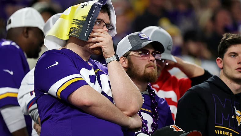 Minnesota Vikings fans react during the NFC Wild Card game against the New York Giants at U.S. Bank Stadium.