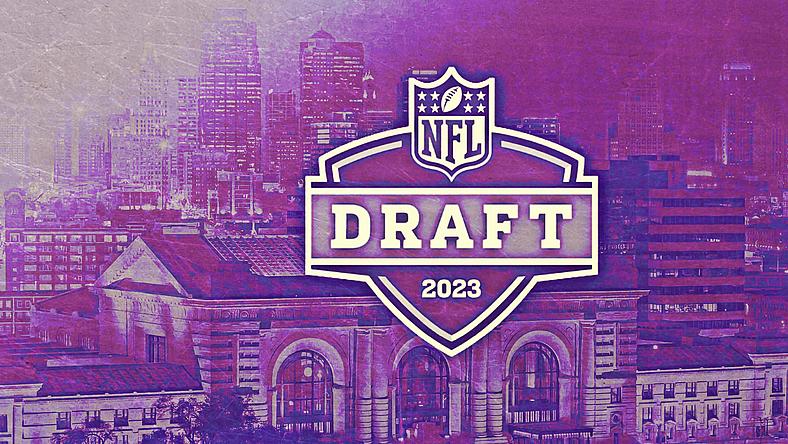 NFL Draft 2023 logo with purple cityscape background.