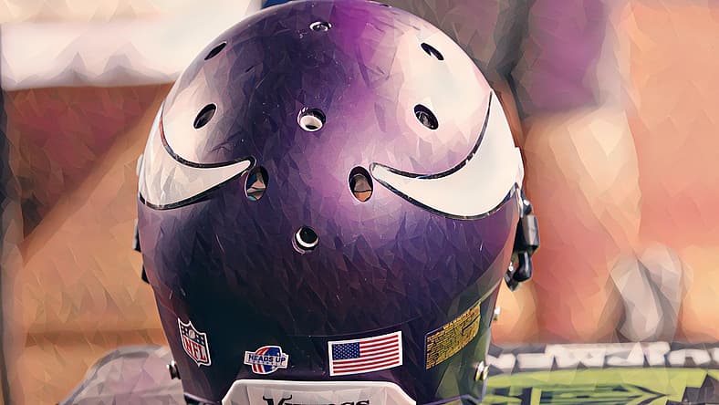 A Minnesota Vikings helmet sits on the sideline during a preseason game against the Bills in Orchard Park.