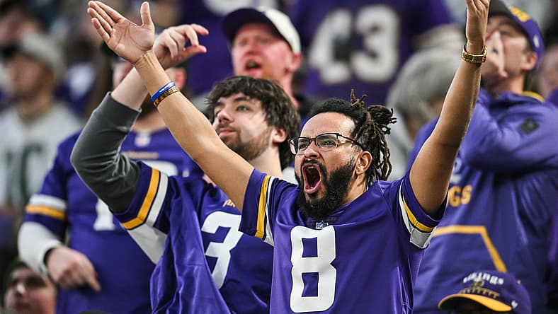 Vikings fans react in the stands during a game against the Green Bay Packers at U.S. Bank Stadium.